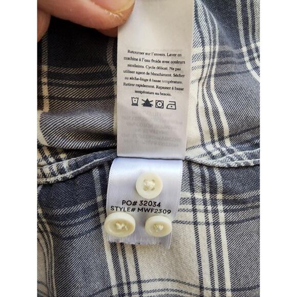 Faherty Shirt Mens Large Blue White Plaid Button Flannel Pima Cotton Blend - Picture 9 of 13